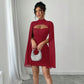 Round-neck Ribbed Pearl Chiffon Cape Bodycon Dress