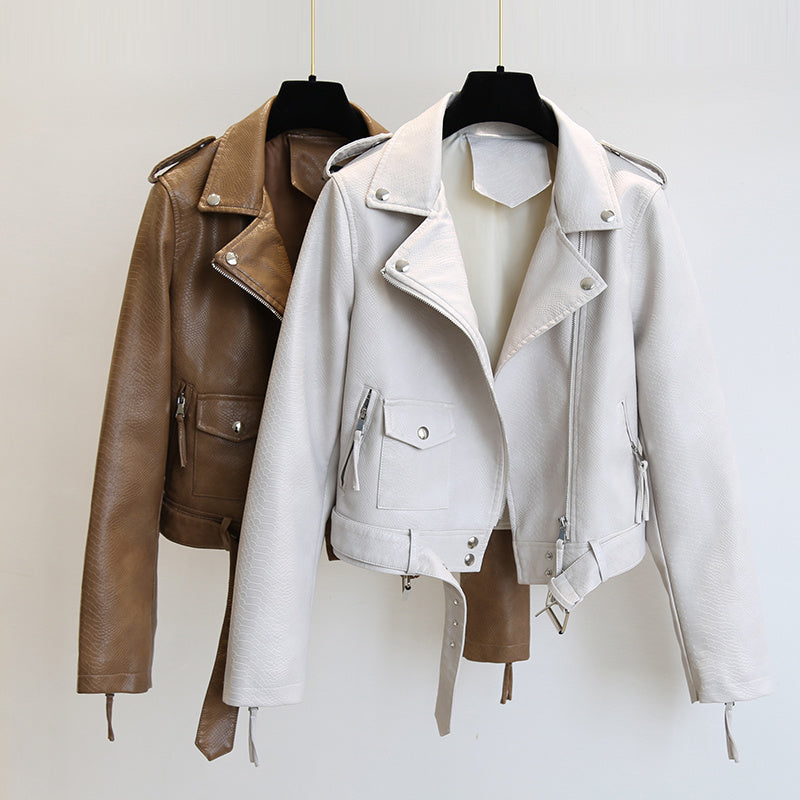 Veste courte en cuir pour femme printemps-automne