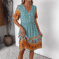 Women V-neck Short Sleeve Bohemian Print Dress