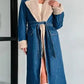 Lace-up Double Pocket Denim Trench Coat
