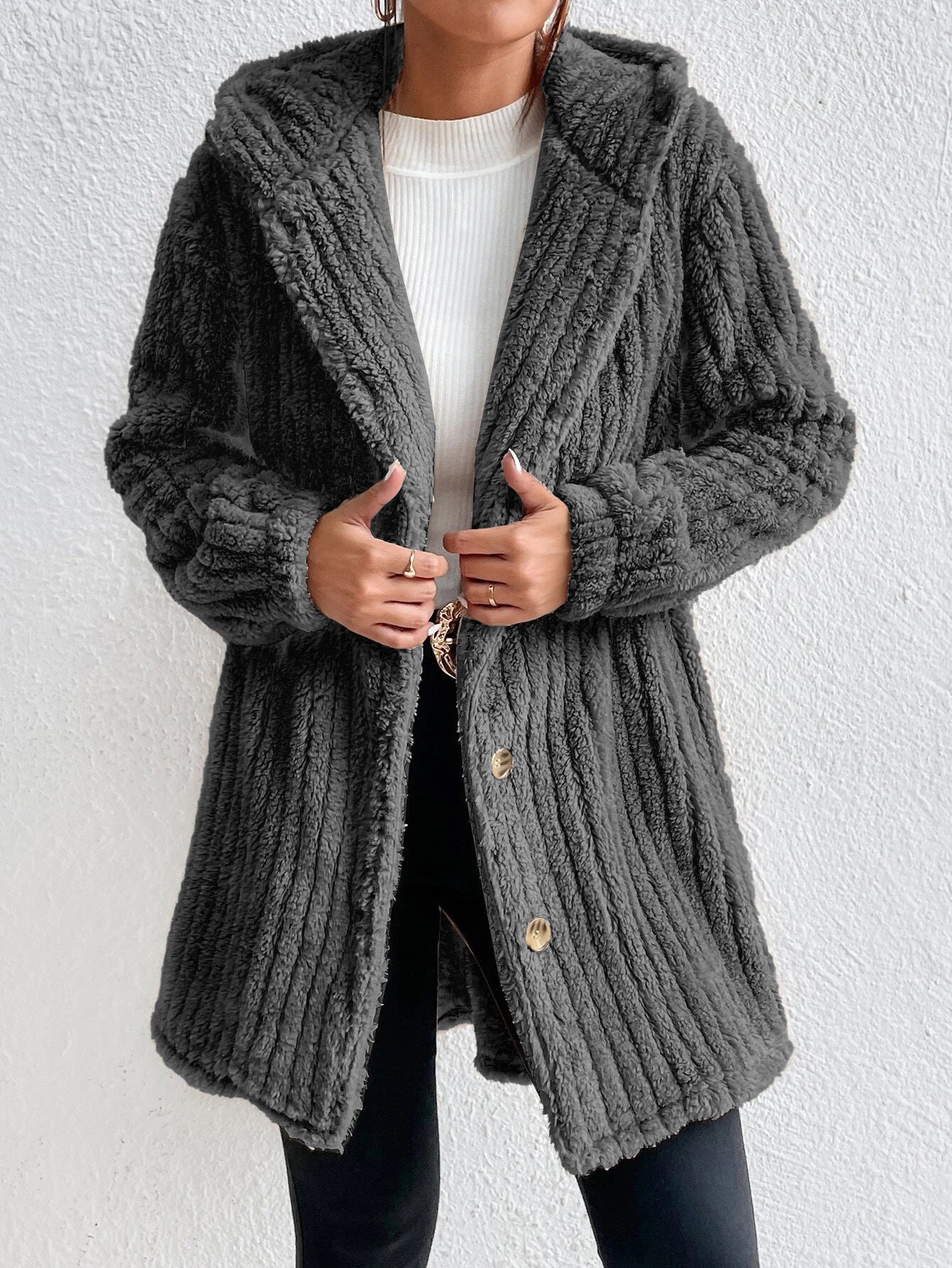 Women's Fashion Rabbit Plush Hooded Cardigan Coat