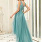 Plus Size Deep V Sequined Front Short Back Long Mesh Evening Dress