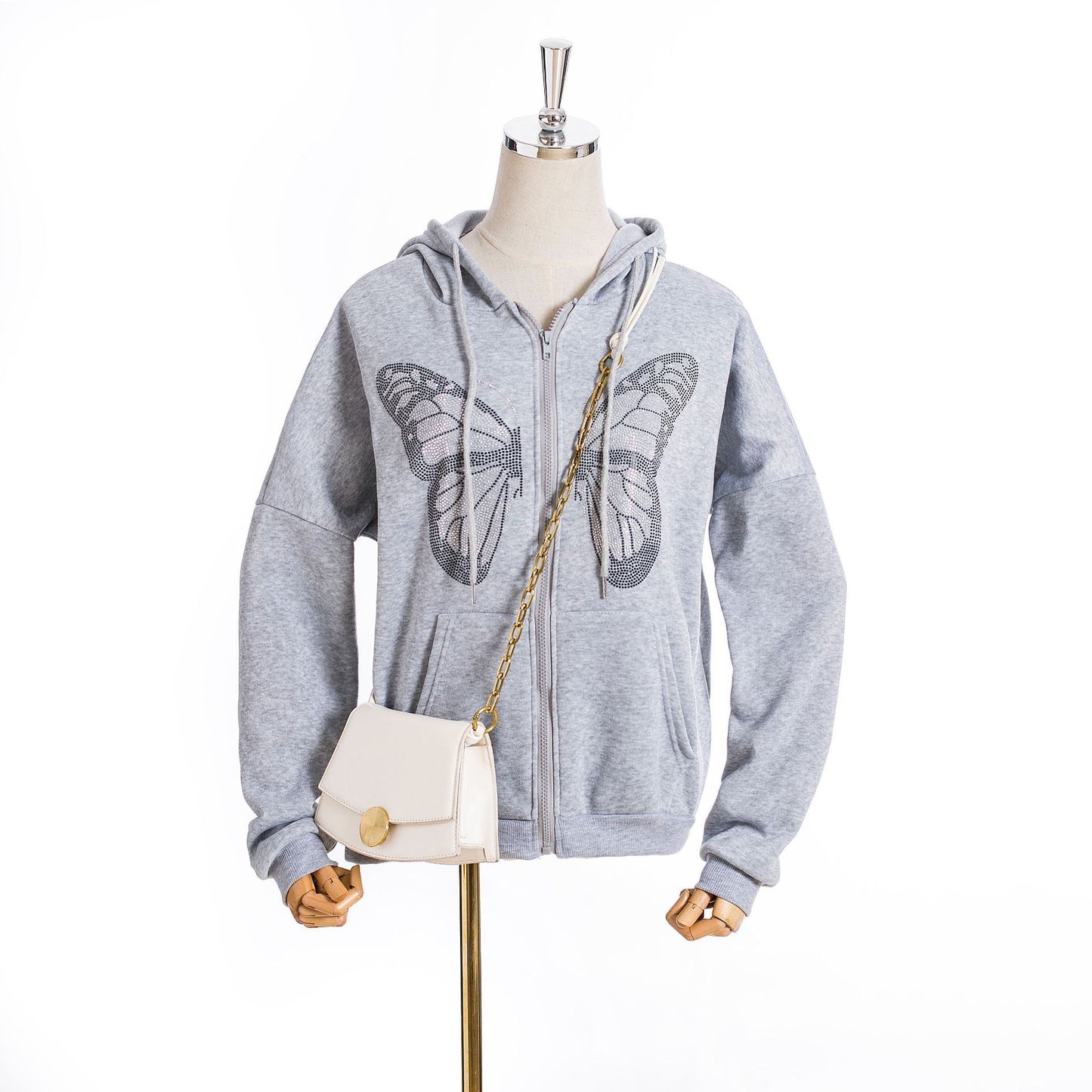 Women's Sweater With Fleece Pockets And Butterfly Zipper Cardigan