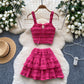 Square-neck Slip Dress With A High Waist Pleated Ruffled Hem