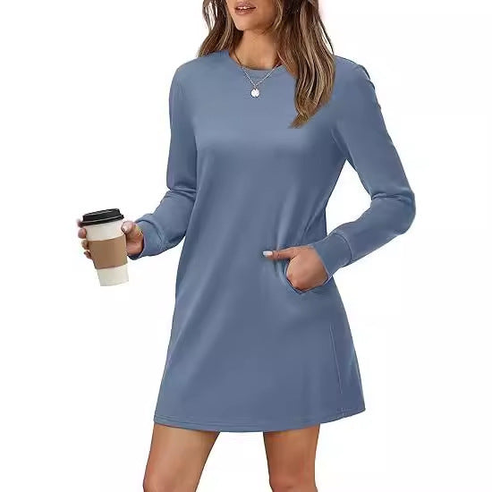 Back Fold Pocket Long Sleeve Sweater Dress