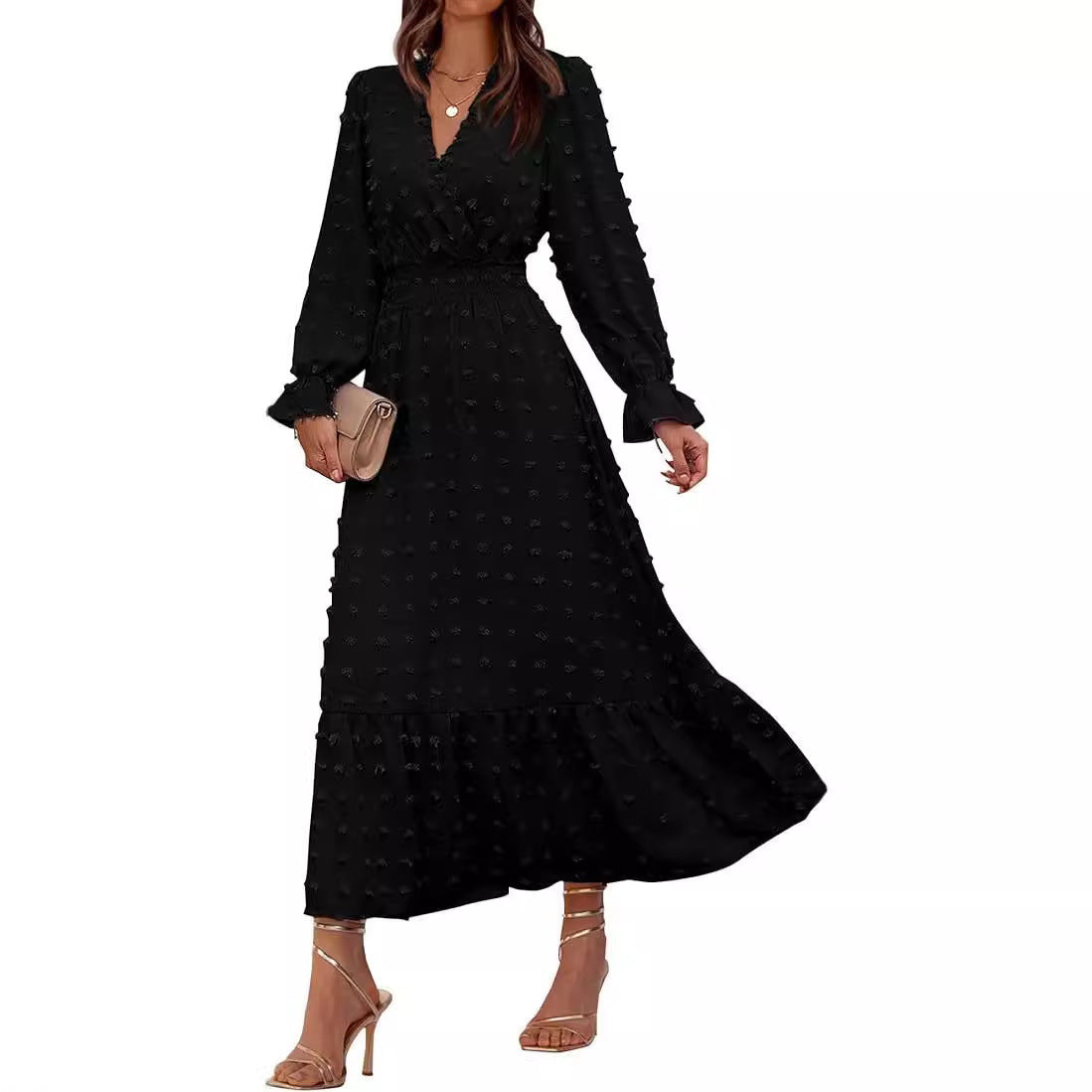 Elegant Cross-Border Fit-and-Flare Jacquard Dress