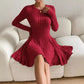 Robe à manches longues et jupe courte en tricot français pour femme