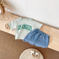 Summer Baby Letter Print Short-sleeve Top Denim Shorts Suit