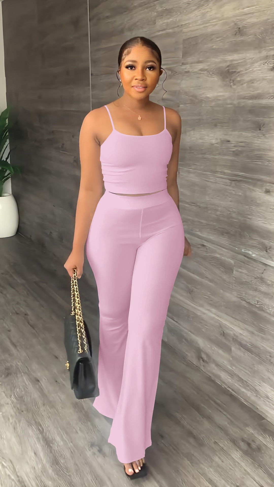 Pantalon à pattes d'éléphant de couleur unie pour femme, costume simple et tendance