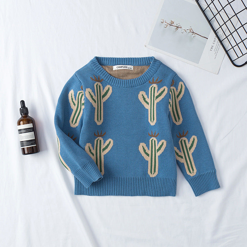 Pull jacquard à motif cactus simple et tendance pour enfant