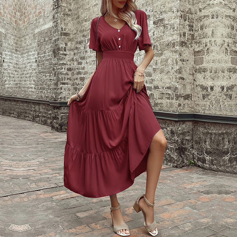 Cinched Elegant Commuter V-neck Midi Dress