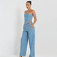 Ensemble haut tube en denim à paillettes et pantalon large