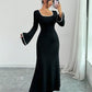Temperament Square Neckline Famous Style Color Block Slim And Elegant Dress