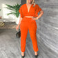 Women's Fashion Deep V Midriff-baring Top Straight-leg Trousers Casual Two-piece Suit