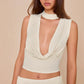 Sleeveless Stacked Neckline Women's Top With Fashionable Pleated Long Skirt Two-piece Set