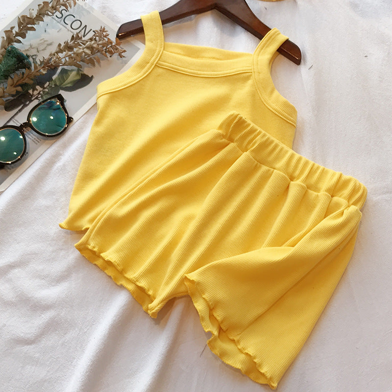 Baby Solid Color Soft And Comfortable Sleeveless Vest Shorts Suit
