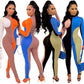 Threaded Color Block Long Sleeve Slim Jumpsuit