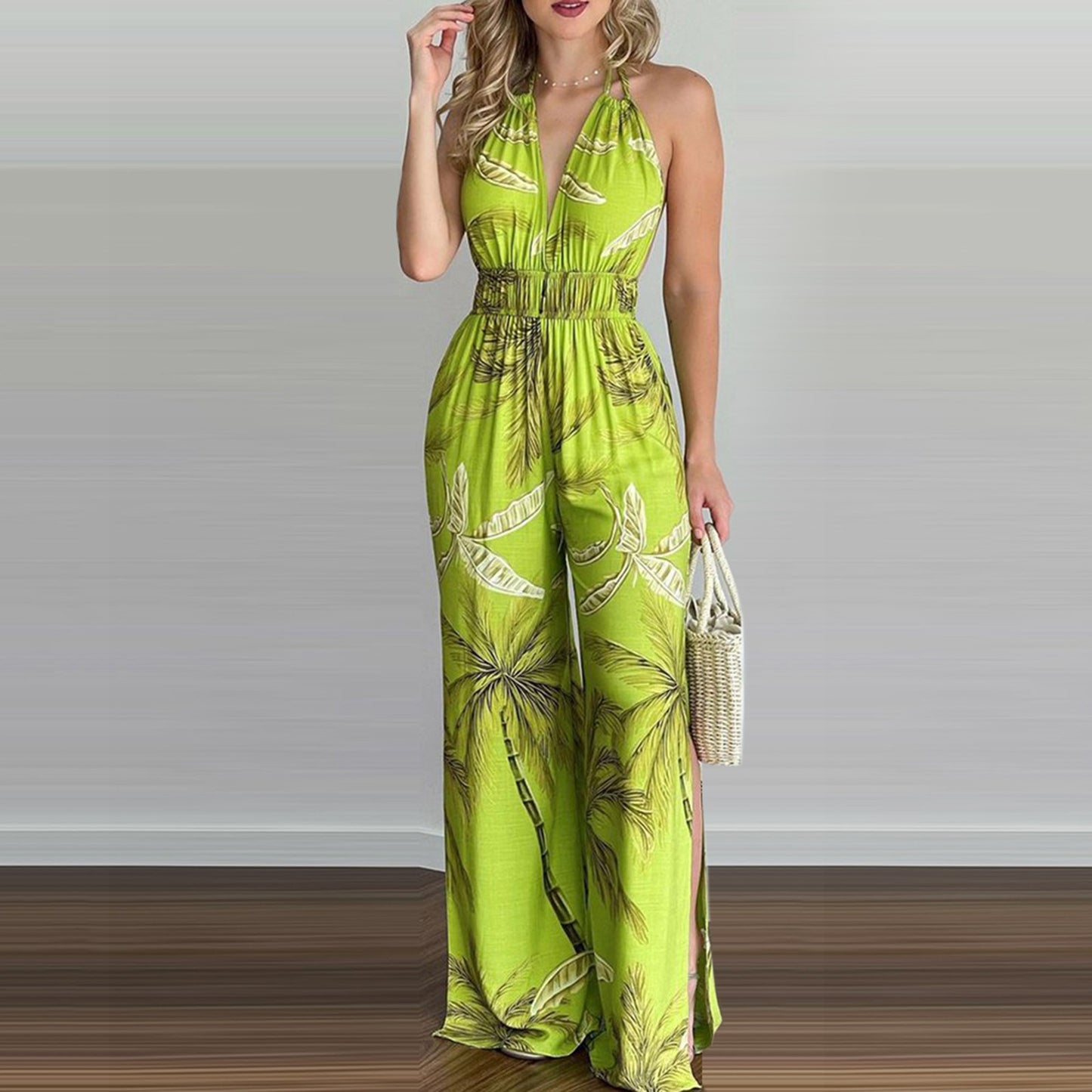 Robe à bretelles imprimée grande taille, combinaison ample