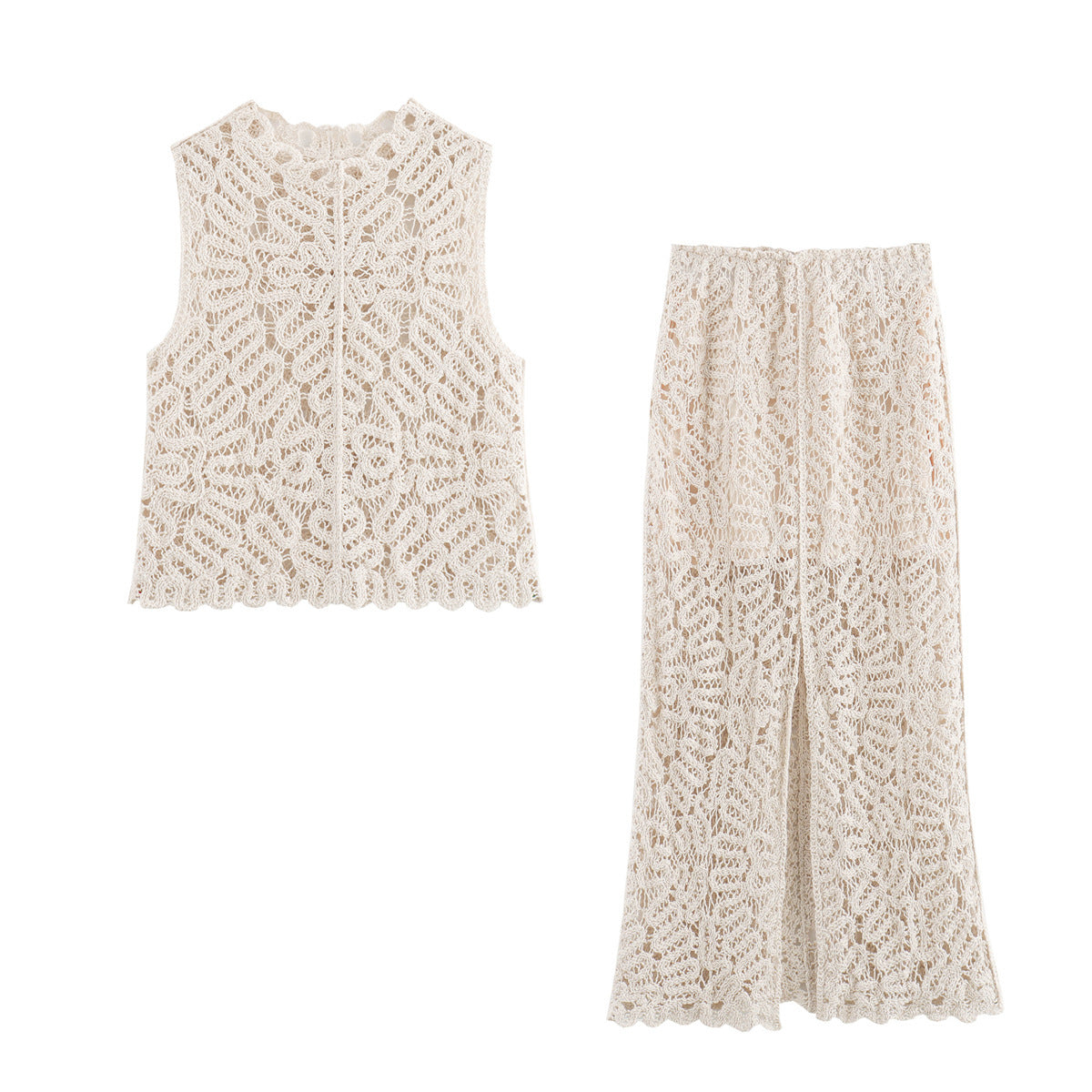 Summer Women's European And American Round Neck Crocheted Knitted Vest Skirt Suit