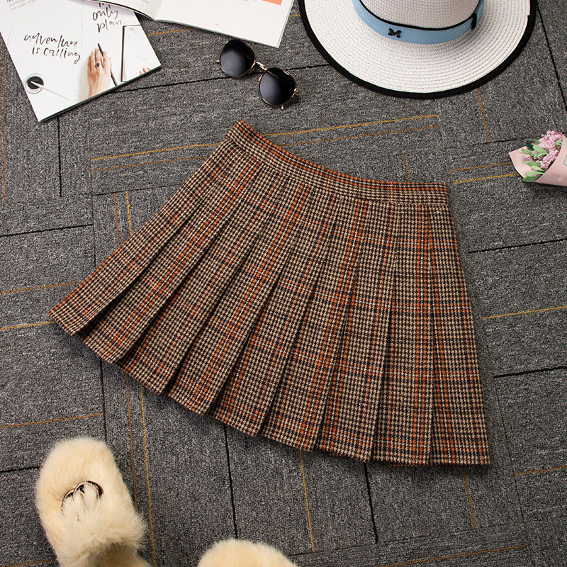 Pleated Skirt High Waist Plaid Skirt Autumn And Winter A-line Skirt