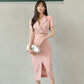 Women's Slim Waist Slit Pack Hip Skirt Two Piece Set