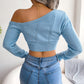 Pull tricoté à épaules dénudées pour femme, manches longues, court, vêtements