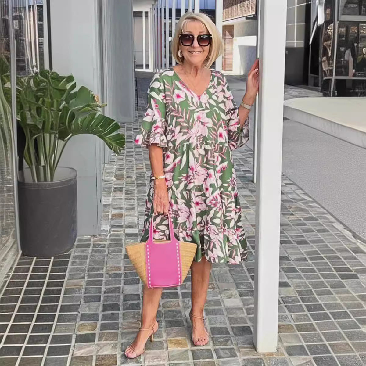 Women's Clothing 5 Points Sleeve Printing Dress