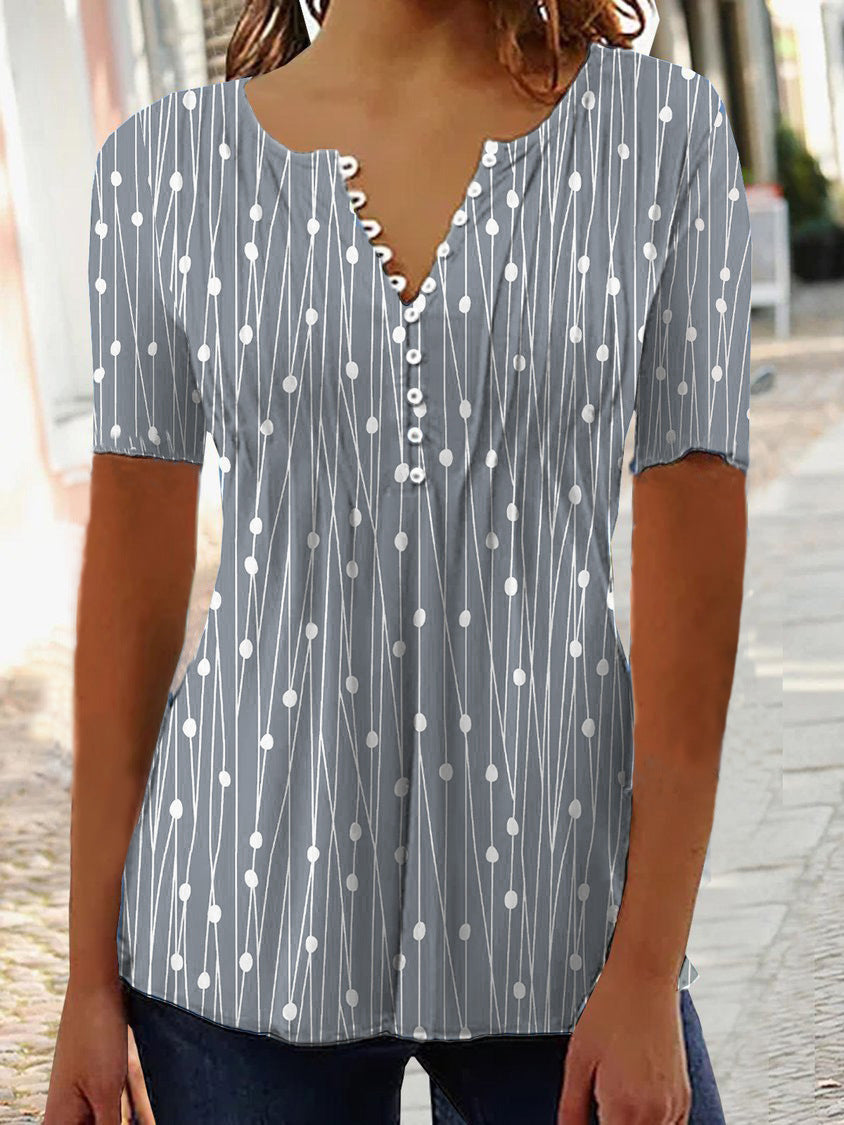 Chemise d'été à manches courtes et col en V pour femme
