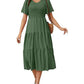 Spring Summer Short Sleeve V-Neck Ruffled Dress