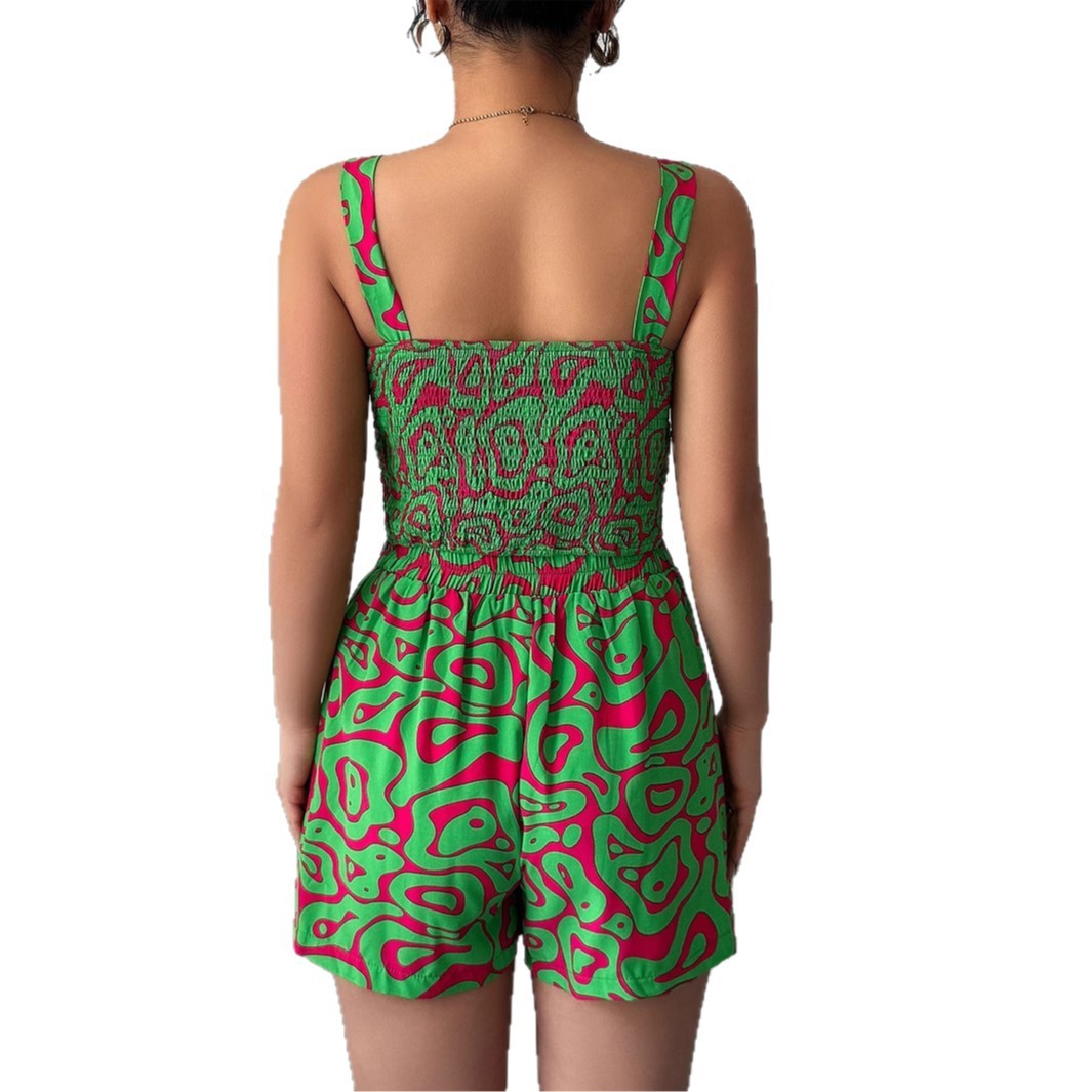 Spaghetti-strap Floral Print Shorts Two-piece Set