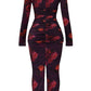 Vintage Print Slim-fit Houfu Split Evening Dress Suitable For All Kinds Of Parties