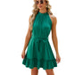 Solid Color Round Neck Halter Lace-up Dress Women