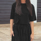 Round Neck Solid Color Half Sleeves Loose Top T-shirt Drawstring Pleated Skirt Commuter Suit