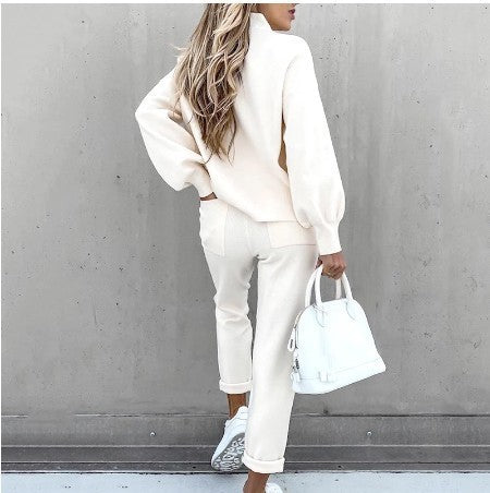 Autumn And Winter Long Sleeve Fleece Fashion Casual Sweater Suit