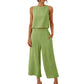 New Casual Sleeveless Top Wide Leg Trousers Suit