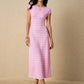 Fitted-waist Crew-neck Short-sleeve Womens Maxi Dress