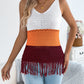 Casual V-neck Color-block Fringe Sleeveless Knitted Top Vacation Shirt