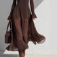 Womens Solid-Color Long-Sleeve U-Neck Dress