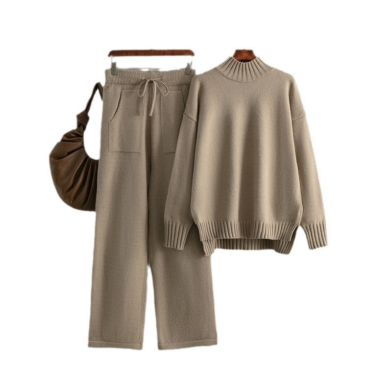 Women's Thick Loose Sweater Half-high Collar Long Sleeves Knitting Suit