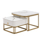 Nestable Coffee Table High Gloss Marble Exterior, Gold Accents, Side Table With Drawer. Set Of Two