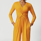 V-neck Pleated Design Sense High Slit Yoga Dress Women