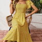 New European And American-style Square-neck Puffed-sleeve Floral-print Dress