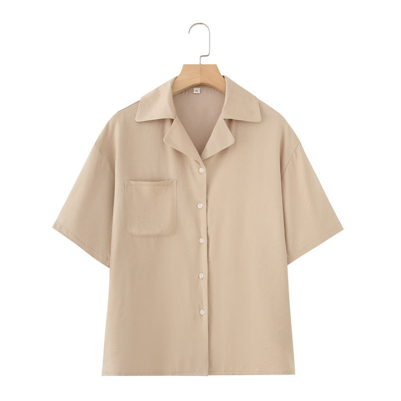 French Lapel Short Sleeve Shirt Outfit Loose Shorts Two-piece Set