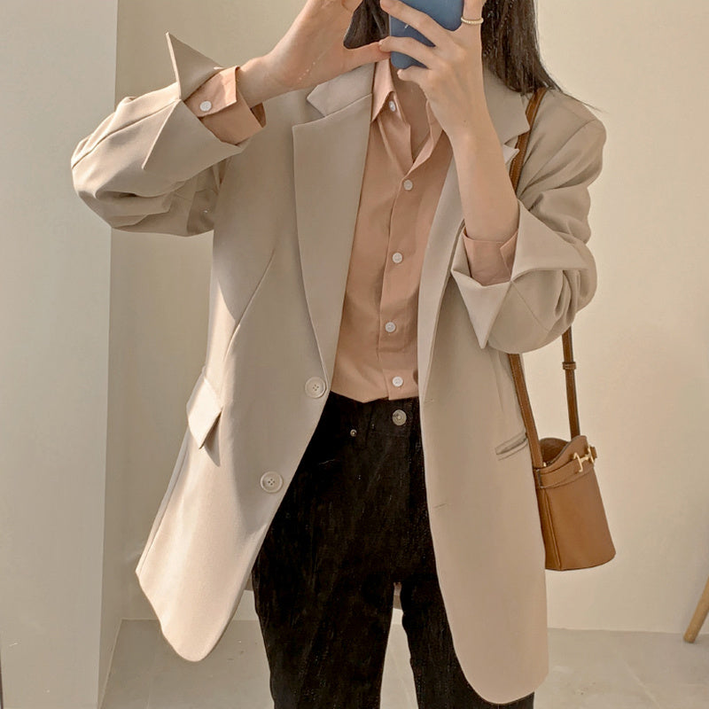 Minimalist Lapel Two Button Loose Long Sleeve Blazer Top