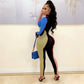Threaded Color Block Long Sleeve Slim Jumpsuit