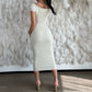 One Line Neck Ribbed Long Dress Short Sleeve Maxi