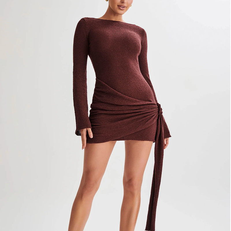 Robe moulante à manches longues, style Y2K, sexy, moulante, en V, dos nu, courte, vêtements pour femmes
