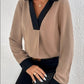Women's V-collar Contrast Color Casual Shirt