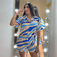 Ensemble chemise et short à manches courtes et revers pour femme, imprimé à la mode
