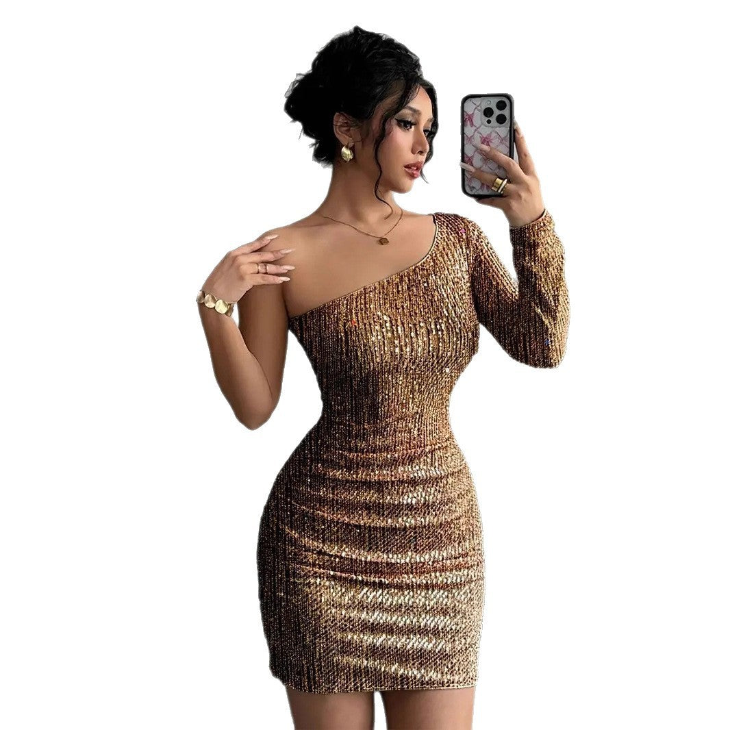 Crossbody Long Sleeve Narrow Dress